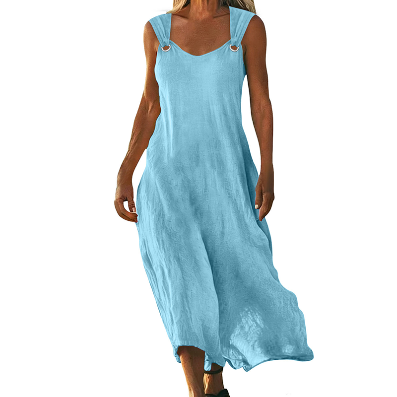 Vestido sin mangas con escote en V y anillos metálicos