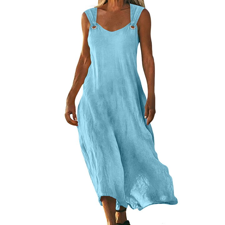 Vestido sin mangas con escote en V y anillos metálicos