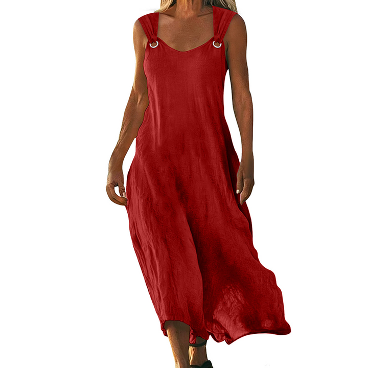 Vestido sin mangas con escote en V y anillos metálicos