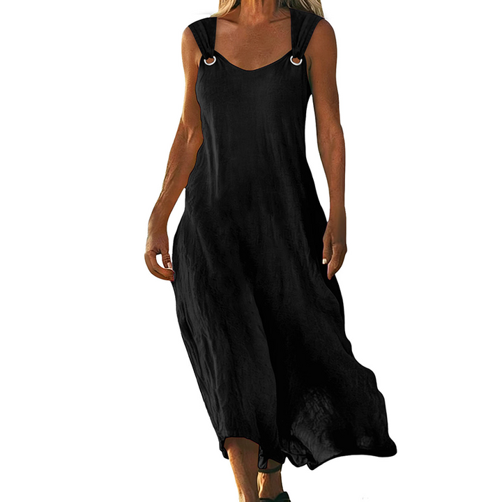 Vestido sin mangas con escote en V y anillos metálicos
