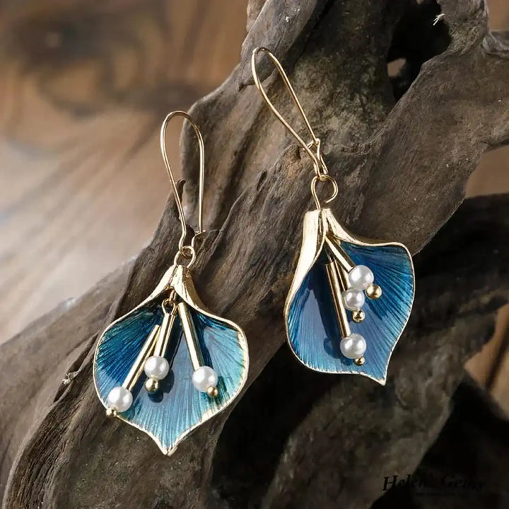 Vintage Silver Earrings with Blue Lotus