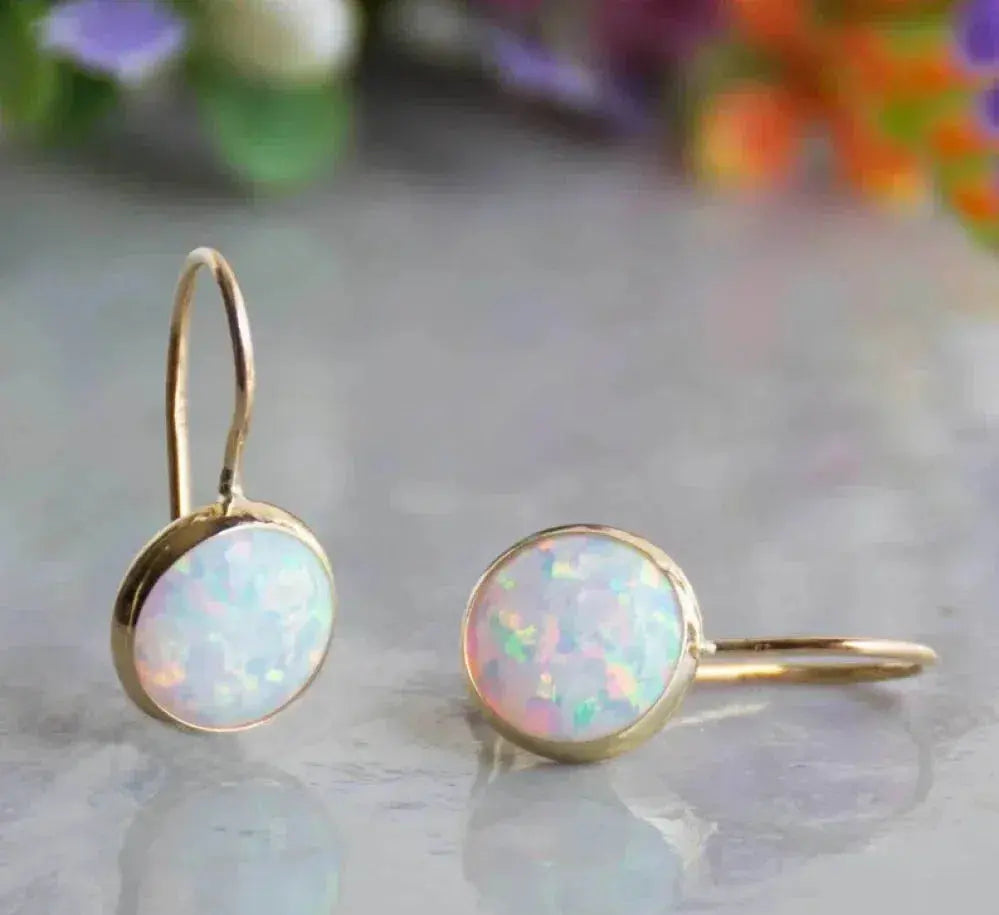 Gold Earrings with Vintage Opal Stone